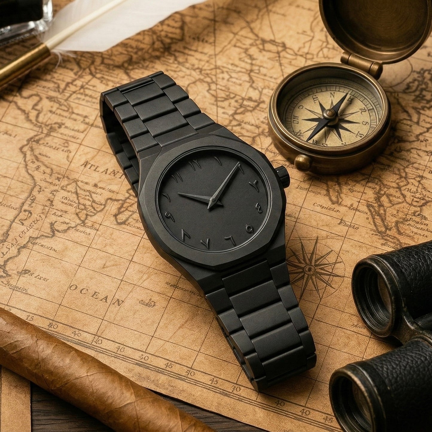 FIXIFY Men’s Black Matte Arabic Numerals Quartz Watch – Waterproof Casual Timepiece