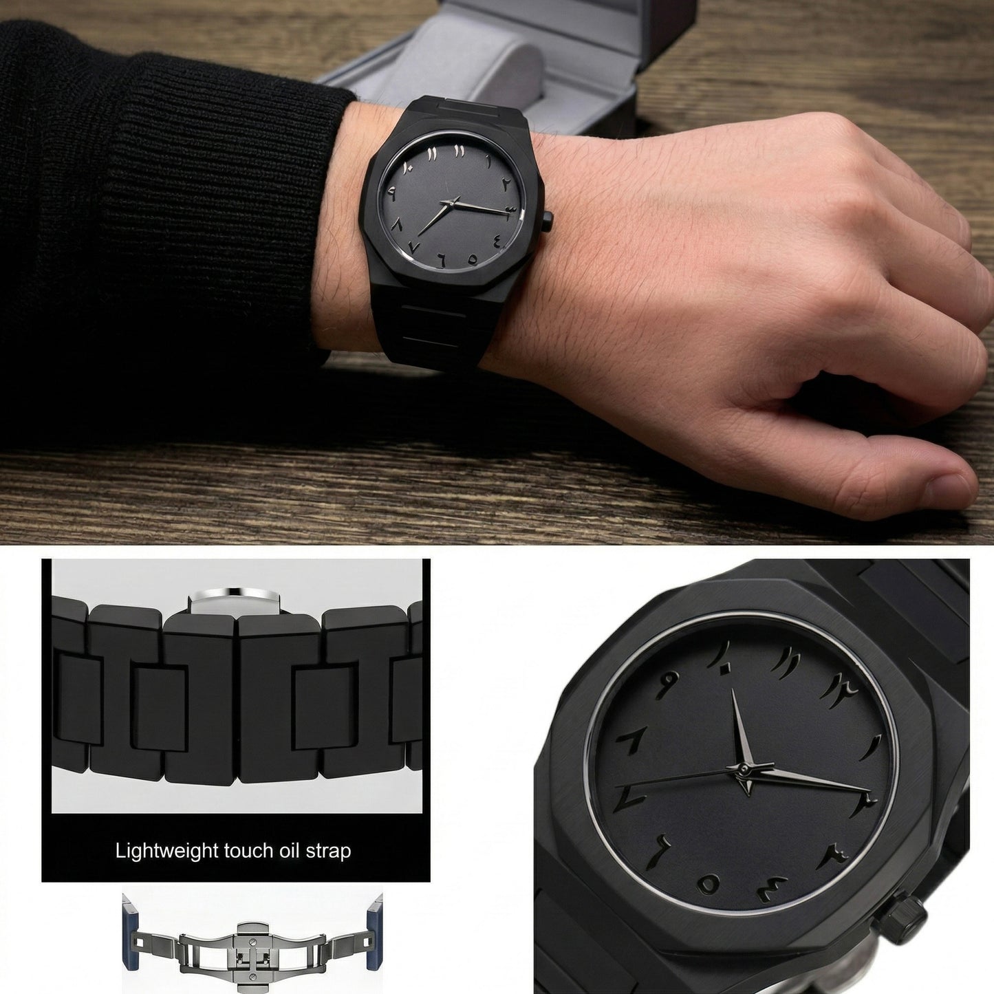 FIXIFY Men’s Black Matte Arabic Numerals Quartz Watch – Waterproof Casual Timepiece