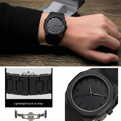 FIXIFY Men’s Black Matte Arabic Numerals Quartz Watch – Waterproof Casual Timepiece